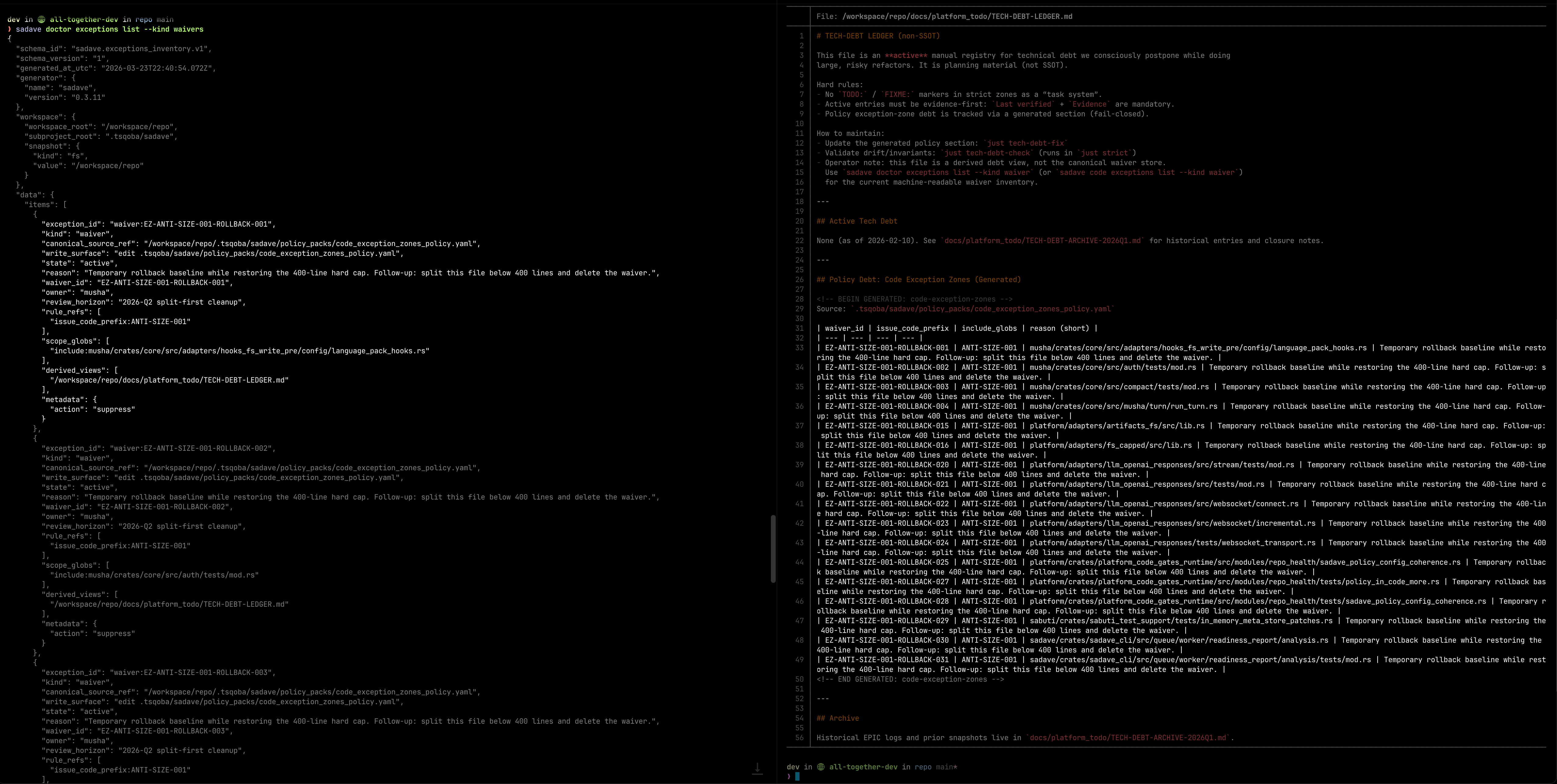 Exceptions inventory and follow-up ledger