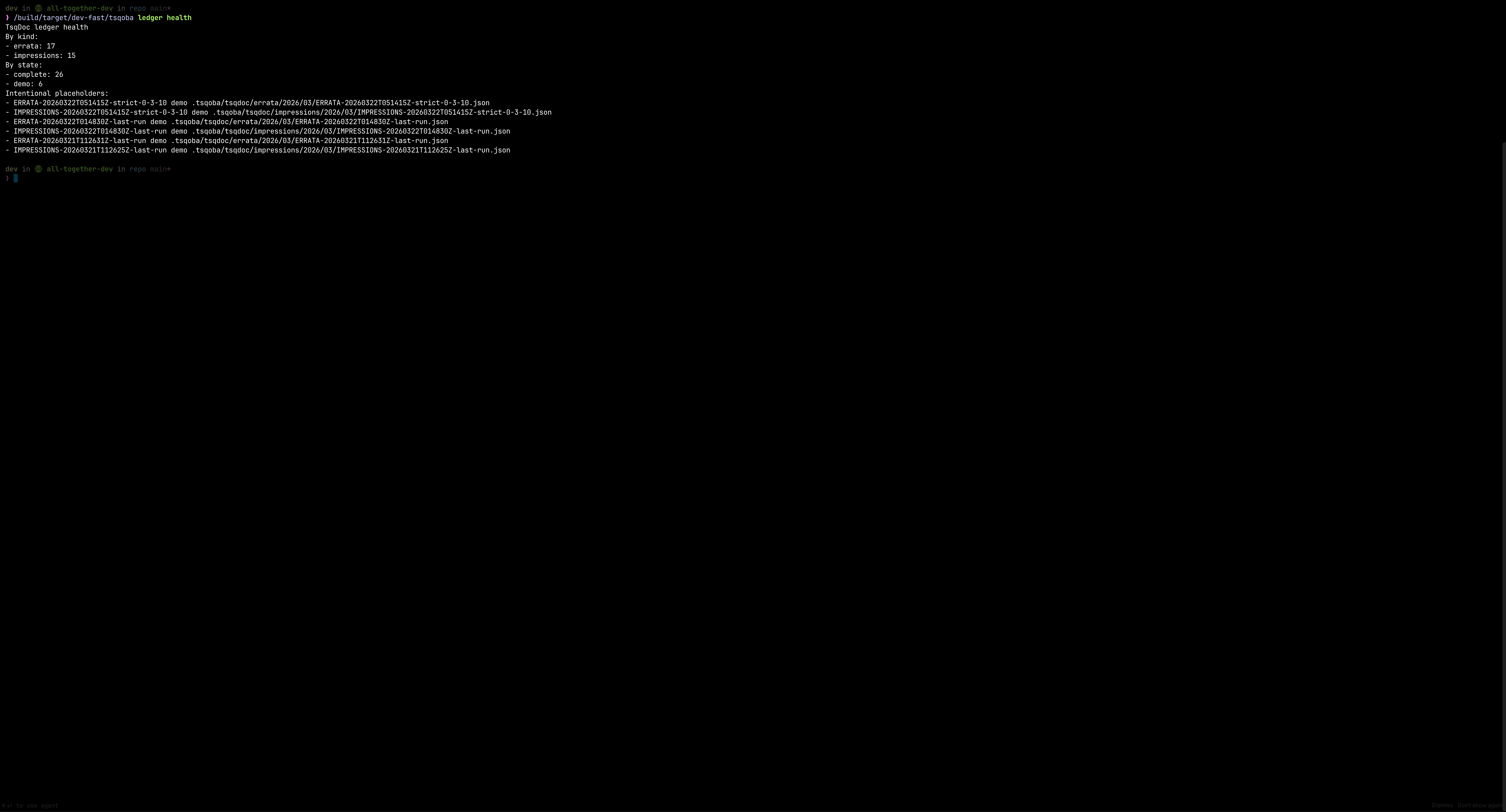 TsqDoc ledger health summary